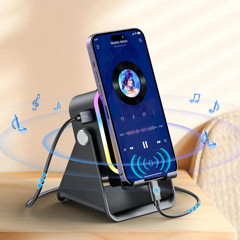 ⚡5-in-1 Wireless Speaker Phone Stand with Power Bank☀️-8JX3