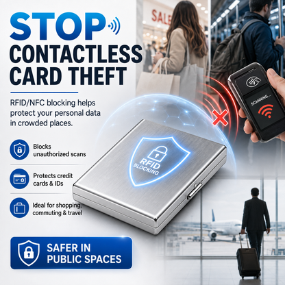 RFID Blocking Stainless Steel Card Holder, Slim Portable Anti‑Theft Metal Credit Card Case