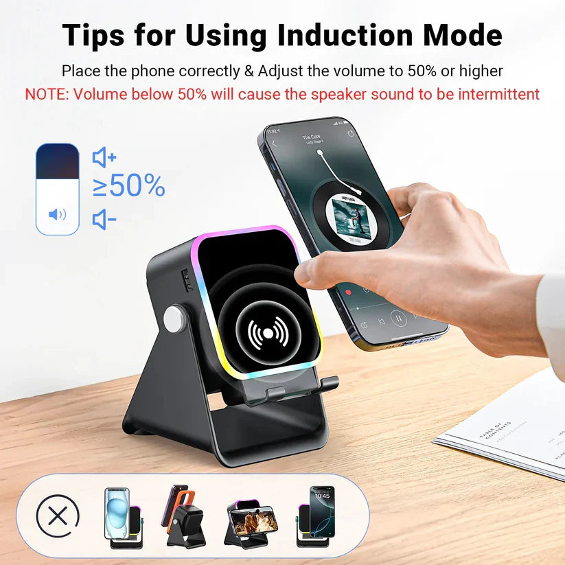 ⚡5-in-1 Wireless Speaker Phone Stand with Power Bank☀️-8JX3