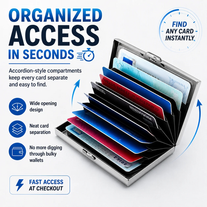 RFID Blocking Stainless Steel Card Holder, Slim Portable Anti‑Theft Metal Credit Card Case