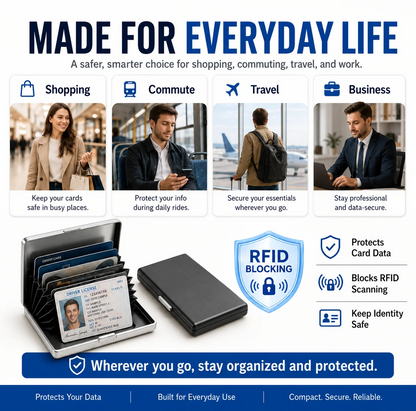 RFID Blocking Stainless Steel Card Holder, Slim Portable Anti‑Theft Metal Credit Card Case