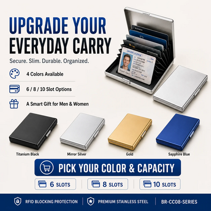 RFID Blocking Stainless Steel Card Holder, Slim Portable Anti‑Theft Metal Credit Card Case